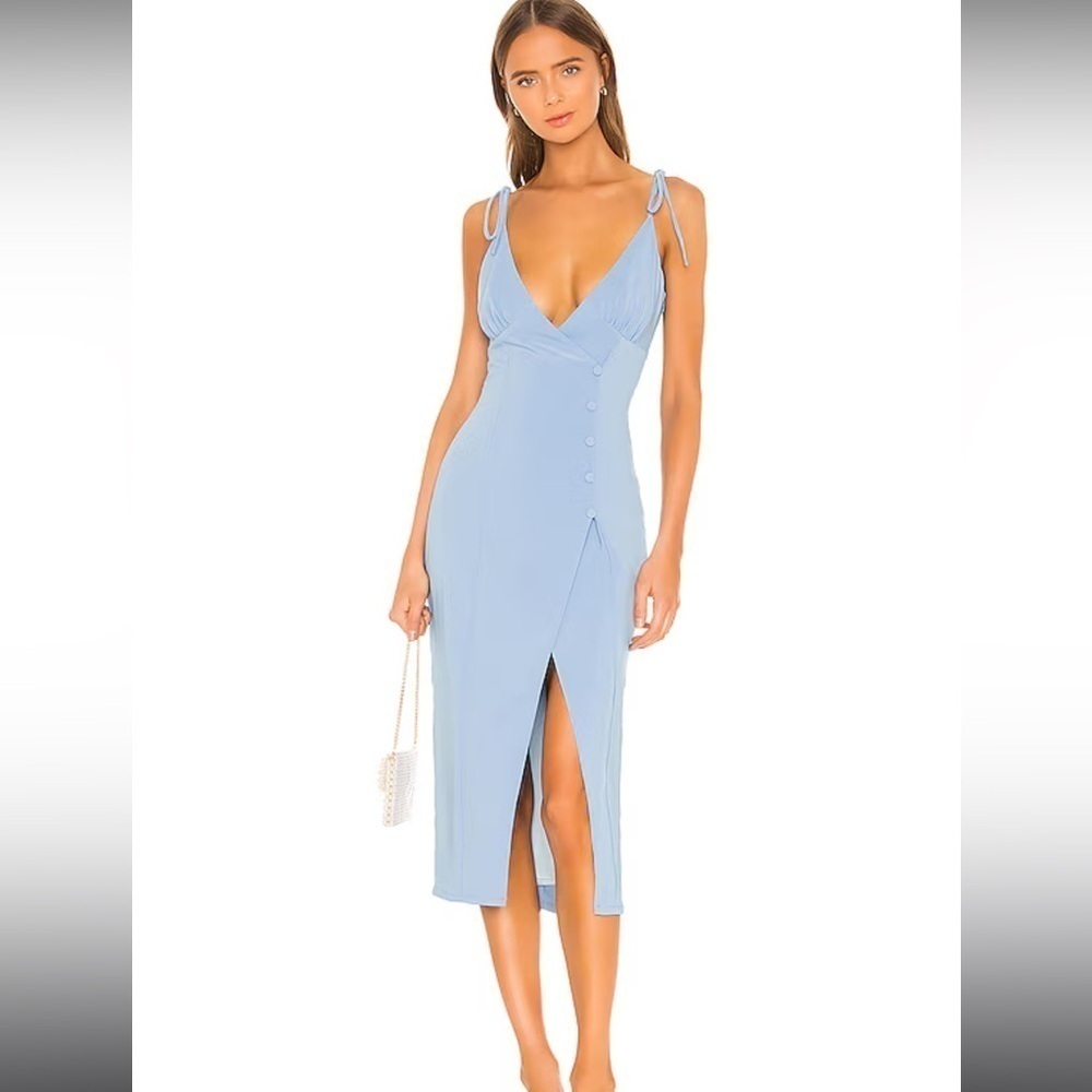 Revolve Camila Coelho 'Aaliyah' Blue Crepe Midi Dress Size M